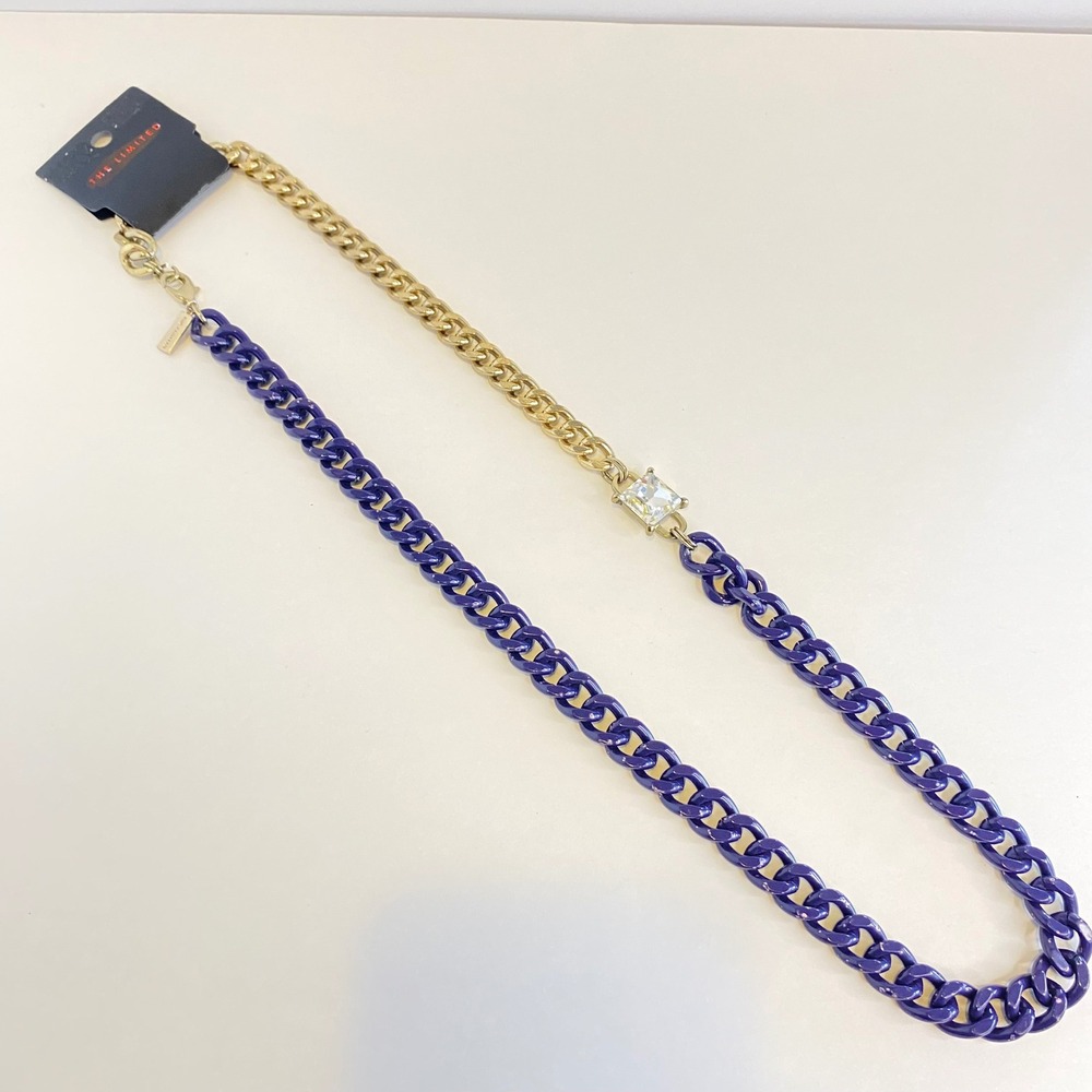 The Limited Chunky Chain Necklace Gold‎ Tone Blue Accent Square Gem Heavy Enamel - Picture 3 of 14